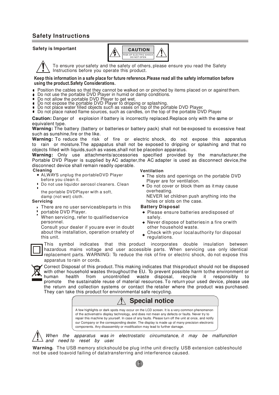 Special notice | Lenco DVP-741 User Manual | Page 3 / 16