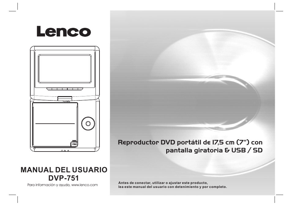 Manual del usuario, Dvp-751 | Lenco DVP-751 User Manual | Page 14 / 65