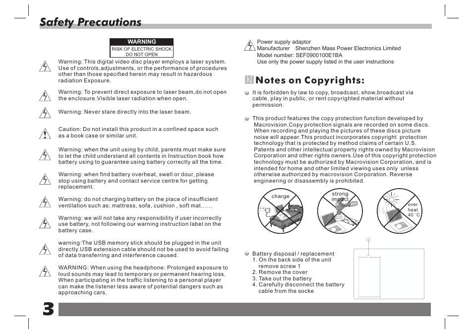Safety precautions | Lenco DVP-751 User Manual | Page 4 / 65