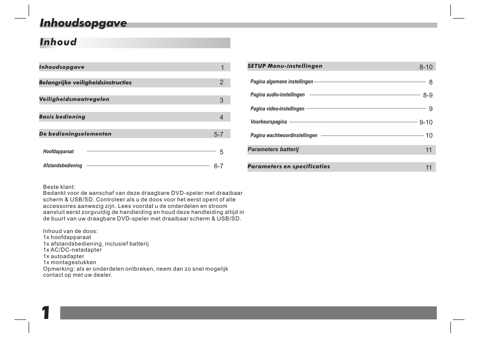 Inhoudsopgave, Inhoud | Lenco DVP-751 User Manual | Page 54 / 65