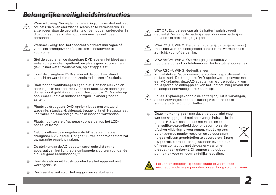 Belangrijke veiligheidsinstructies | Lenco DVP-751 User Manual | Page 55 / 65