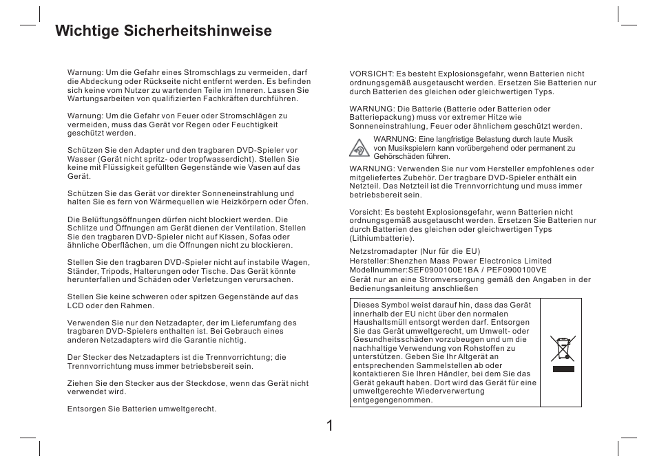 Wichtige sicherheitshinweise 1 | Lenco DVP-754 User Manual | Page 12 / 50