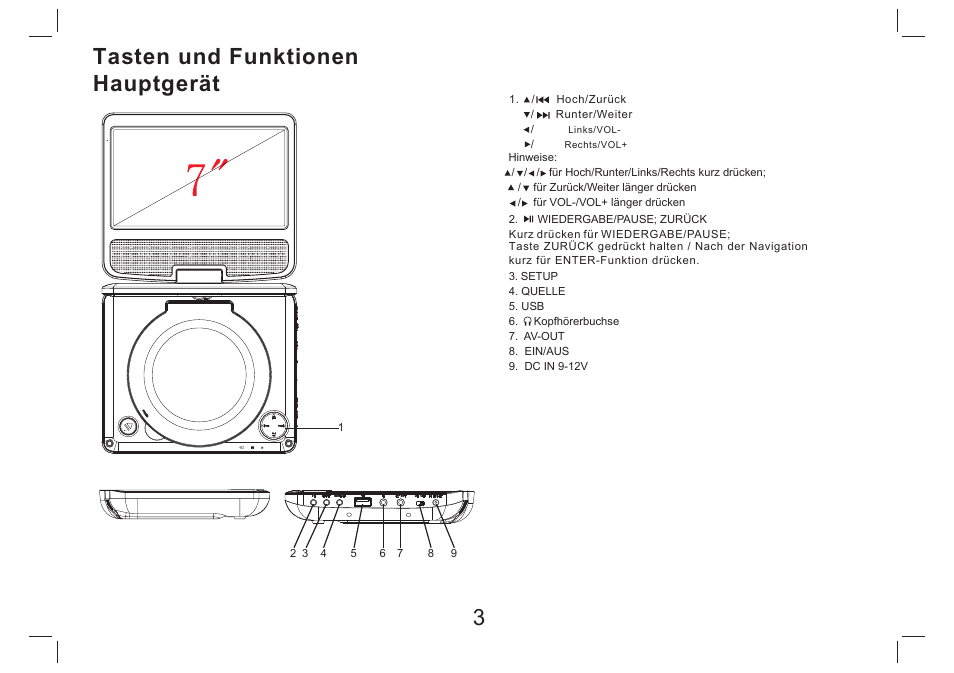 Tasten und funktionen hauptgerät | Lenco DVP-754 User Manual | Page 14 / 50