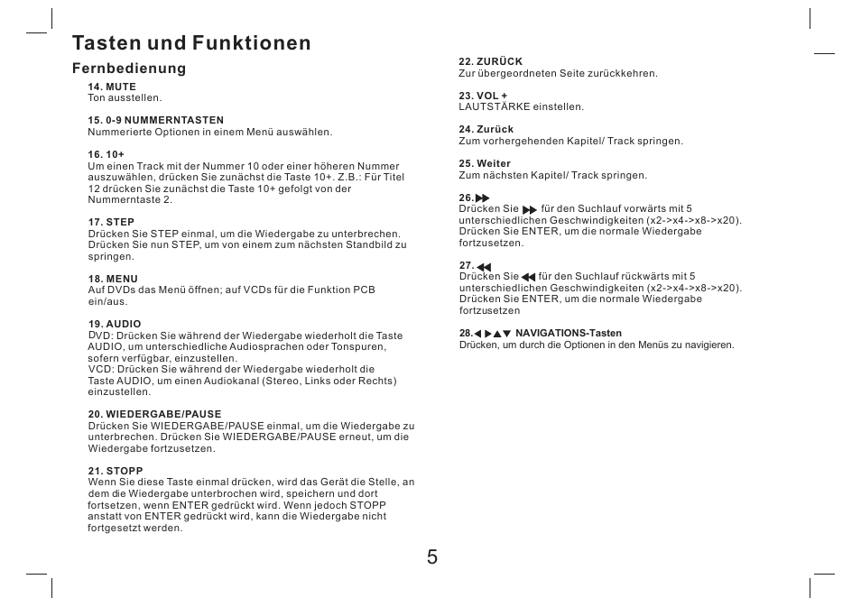 5tasten und funktionen, Fernbedienung | Lenco DVP-754 User Manual | Page 16 / 50