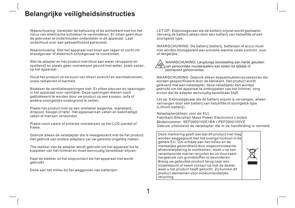 Belangrijke veiligheidsinstructies 1 | Lenco DVP-754 User Manual | Page 22 / 50