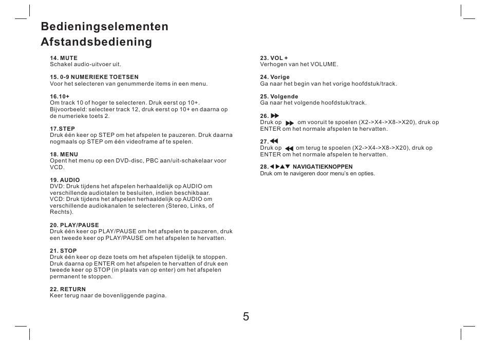 Bedieningselementen afstandsbediening 5 | Lenco DVP-754 User Manual | Page 26 / 50