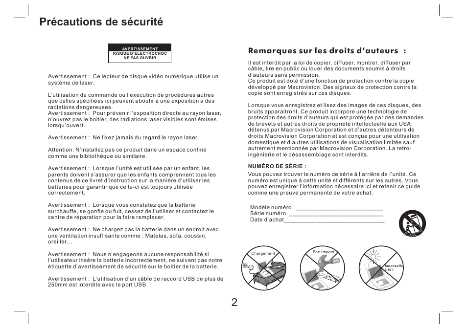 Précautions de sécurité, Remarques sur les droits d’auteurs | Lenco DVP-754 User Manual | Page 33 / 50