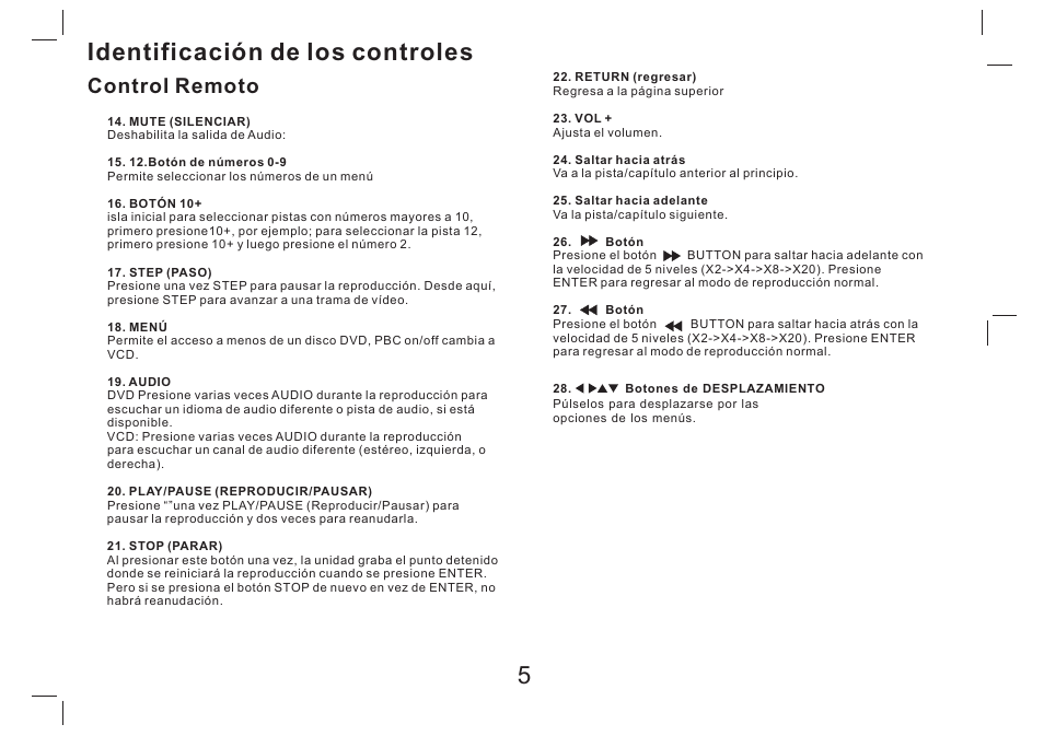 5identificación de los controles, Control remoto | Lenco DVP-754 User Manual | Page 46 / 50