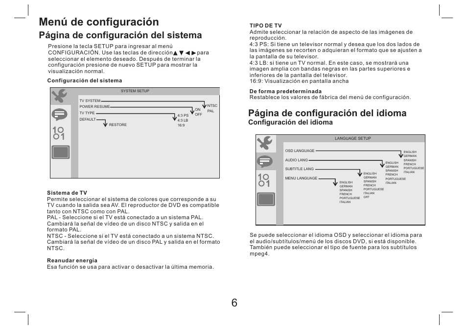 Menú de configuración | Lenco DVP-754 User Manual | Page 47 / 50
