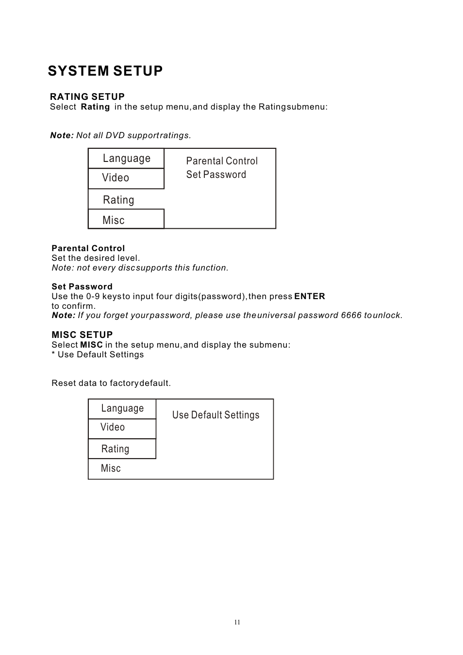 System setup | Lenco DVP-931 User Manual | Page 13 / 16