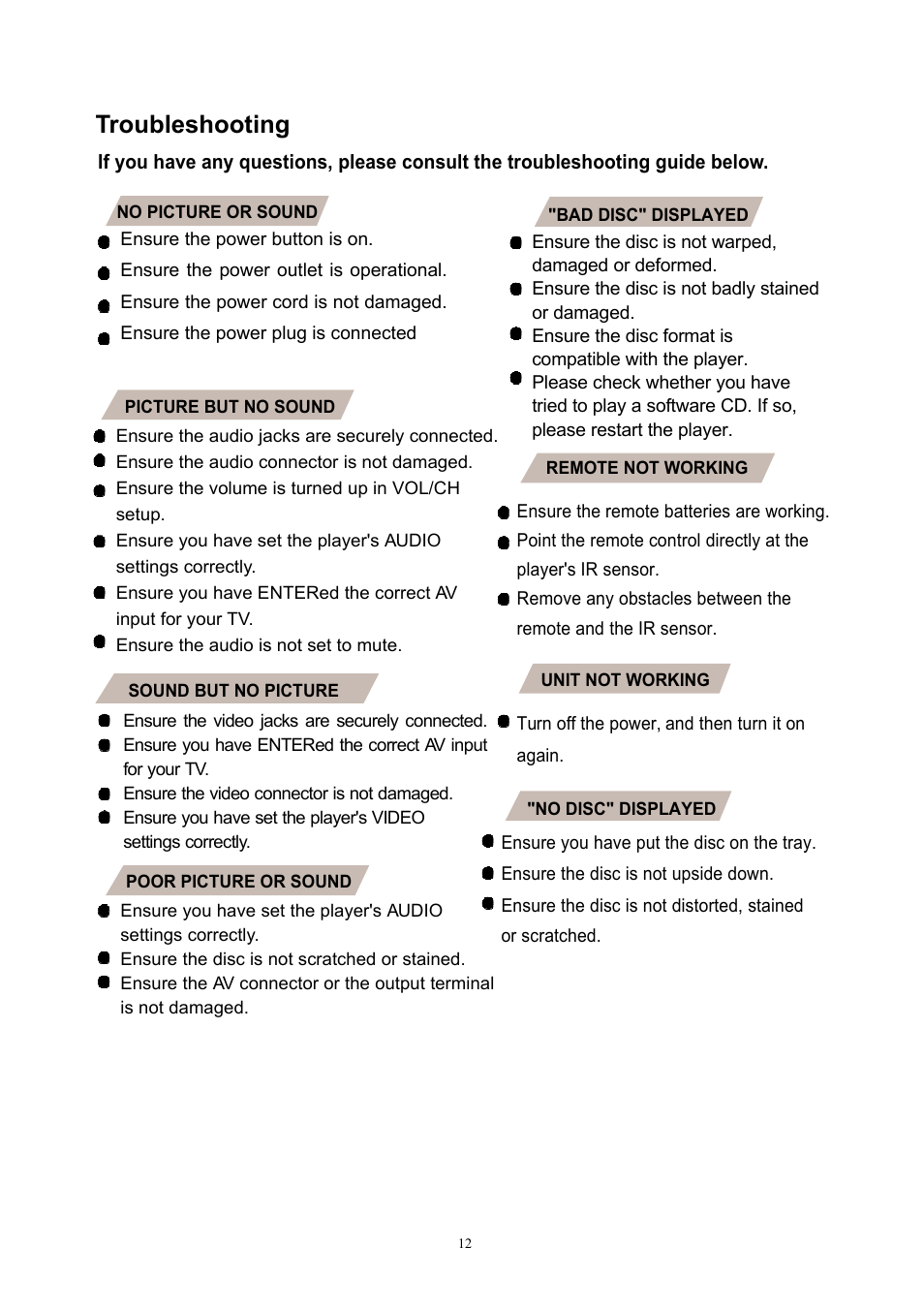 Troubleshooting | Lenco DVP-931 User Manual | Page 14 / 16