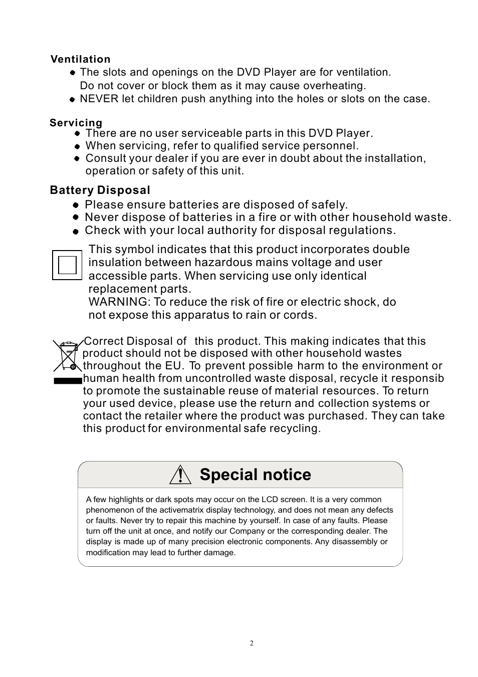 Special notice | Lenco DVP-931 User Manual | Page 4 / 16