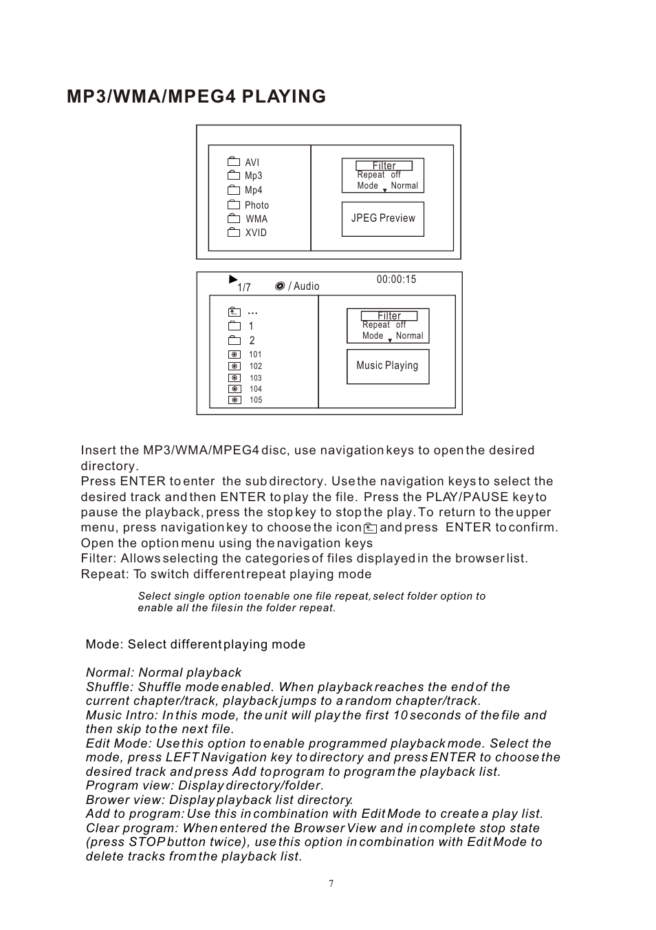 Mp3/wma/mpeg4 playing | Lenco DVP-931 User Manual | Page 9 / 16