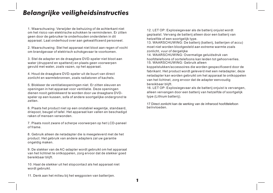 Belangrijke veiligheidsinstructies | Lenco DVP-937 User Manual | Page 46 / 55