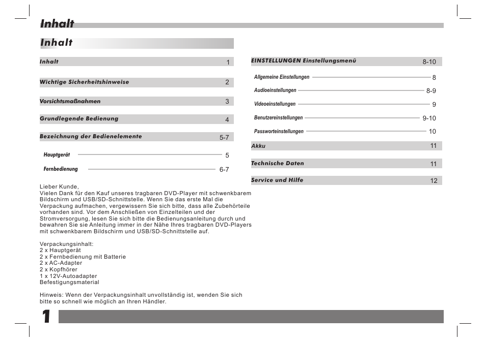 Inhalt | Lenco DVP-938 X2 User Manual | Page 15 / 78