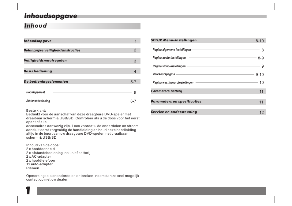 Inhoudsopgave, Inhoud | Lenco DVP-938 X2 User Manual | Page 28 / 78