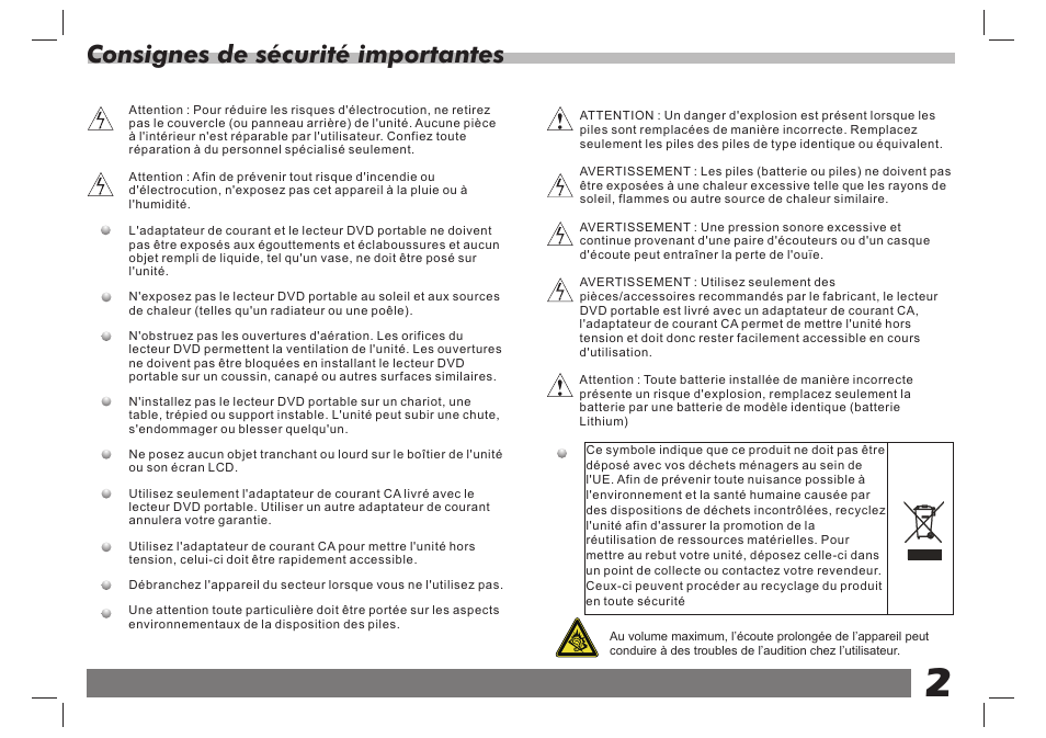 Consignes de sécurité importantes | Lenco DVP-938 X2 User Manual | Page 42 / 78