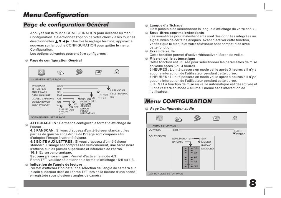 Menu configuration, Page de configuration général | Lenco DVP-938 X2 User Manual | Page 48 / 78