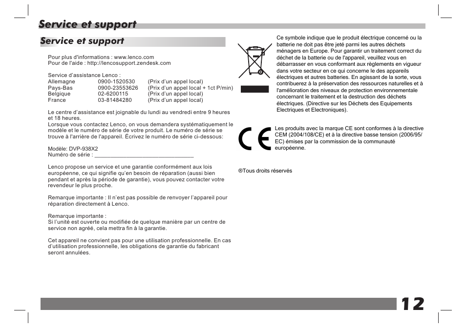 页 13, Service et support | Lenco DVP-938 X2 User Manual | Page 52 / 78