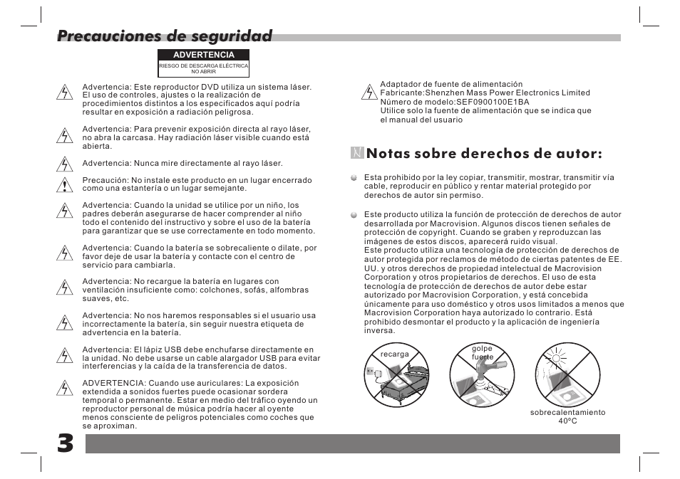Precauciones de seguridad, Notas sobre derechos de autor | Lenco DVP-938 X2 User Manual | Page 56 / 78
