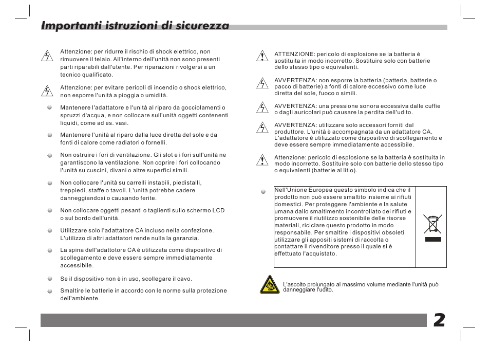 Importanti istruzioni di sicurezza | Lenco DVP-938 X2 User Manual | Page 68 / 78