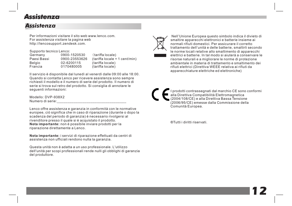 页 13, Assistenza | Lenco DVP-938 X2 User Manual | Page 78 / 78