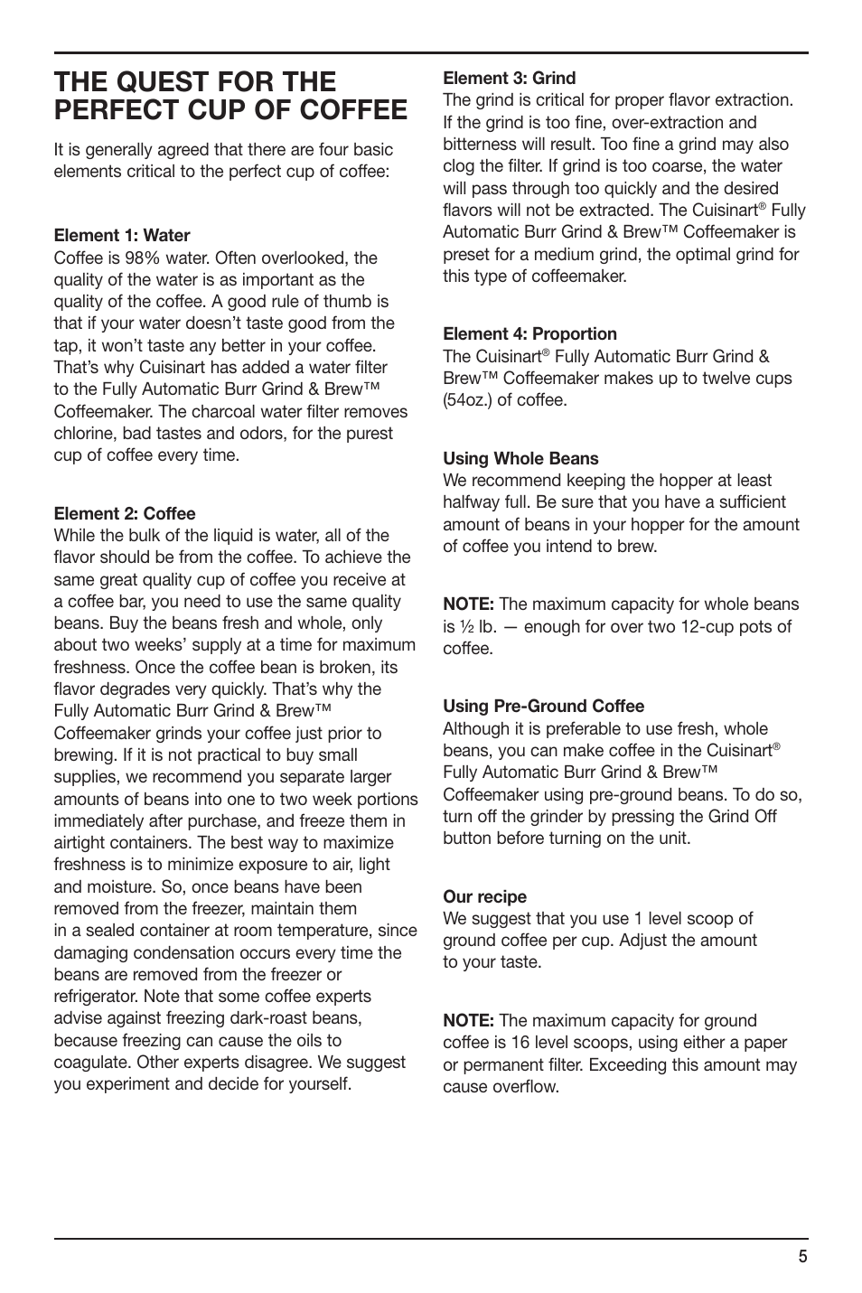 The quest for the perfect cup of coffee | Cuisinart DGB-700 User Manual | Page 5 / 14