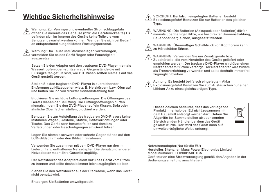 Wichtige sicherheitshinweise | Lenco DVP-9412 User Manual | Page 18 / 80