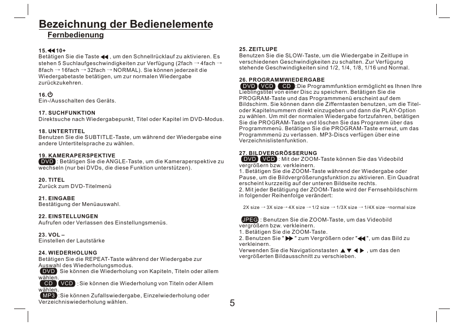 Bezeichnung der bedienelemente, Fernbedienung | Lenco DVP-9412 User Manual | Page 22 / 80