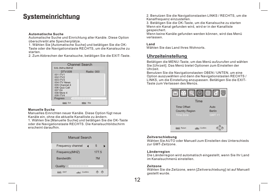 页 13, Systemeinrichtung, Uhrzeiteinstellung | Lenco DVP-9412 User Manual | Page 29 / 80