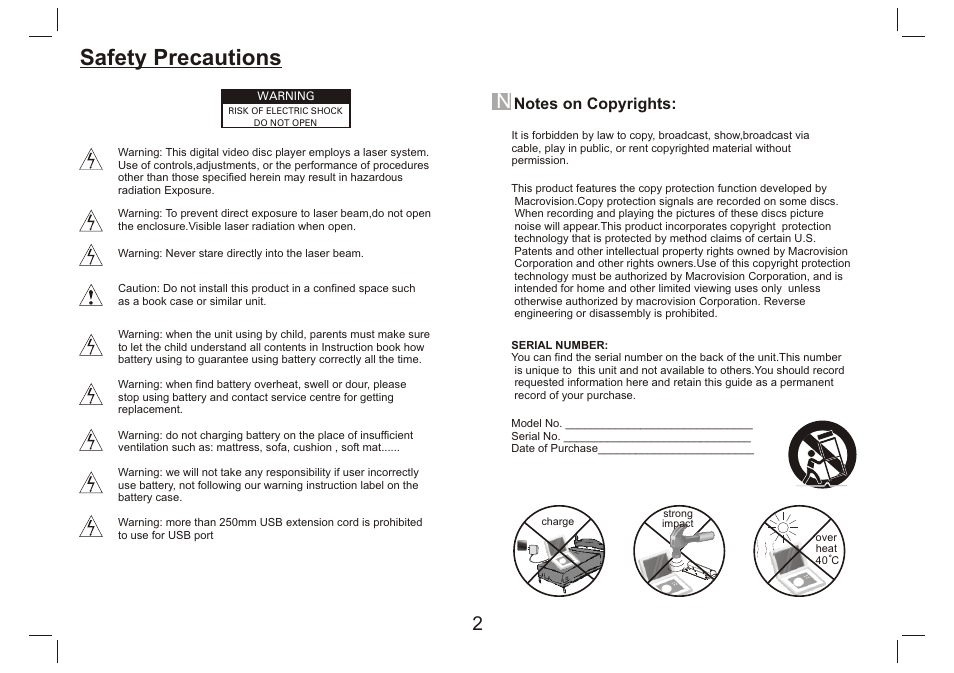 Safety precautions | Lenco DVP-9412 User Manual | Page 3 / 80