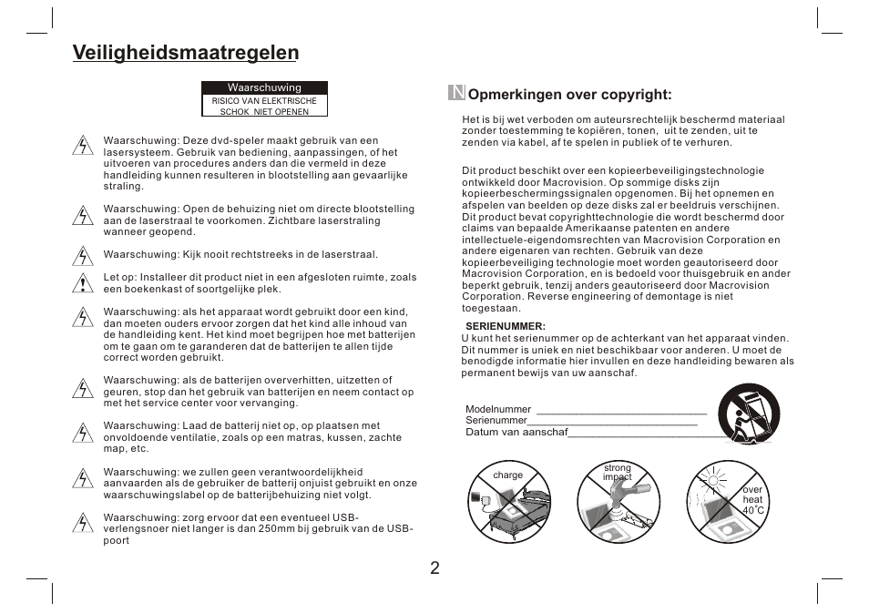 Veiligheidsmaatregelen, Opmerkingen over copyright | Lenco DVP-9412 User Manual | Page 35 / 80