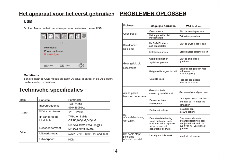 页 15, Problemen oplossen, Technische specificaties | Het apparaat voor het eerst gebruiken | Lenco DVP-9412 User Manual | Page 47 / 80