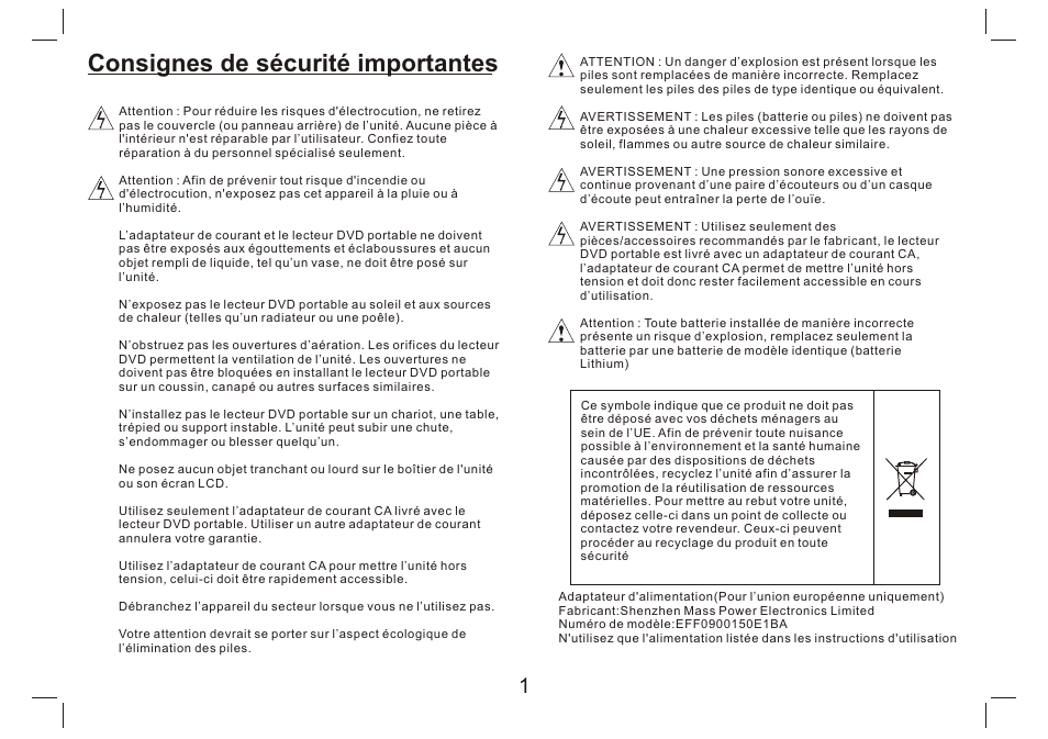 Consignes de sécurité importantes | Lenco DVP-9412 User Manual | Page 50 / 80