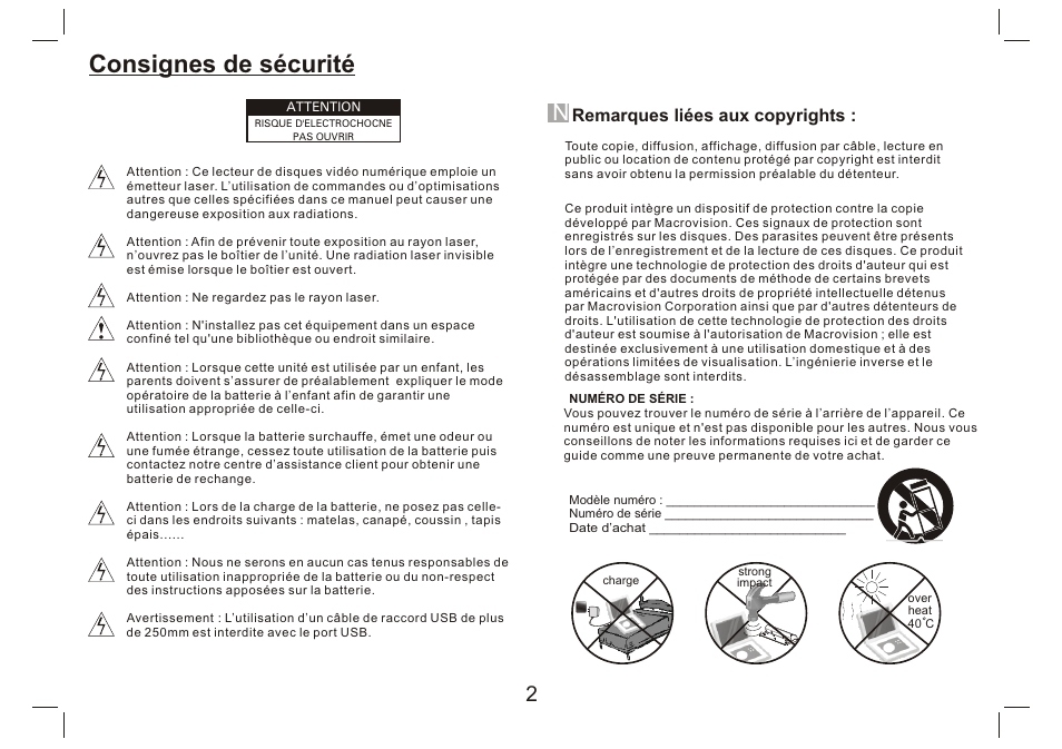 Consignes de sécurité, Remarques liées aux copyrights | Lenco DVP-9412 User Manual | Page 51 / 80