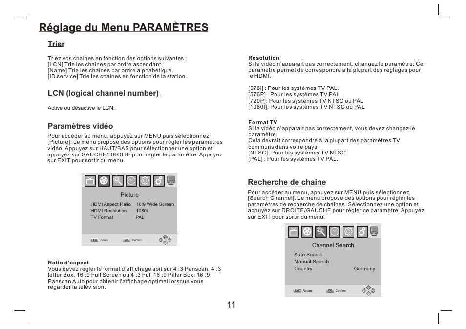 页 12, Réglage du menu paramètres, Recherche de chaine | Lenco DVP-9412 User Manual | Page 60 / 80