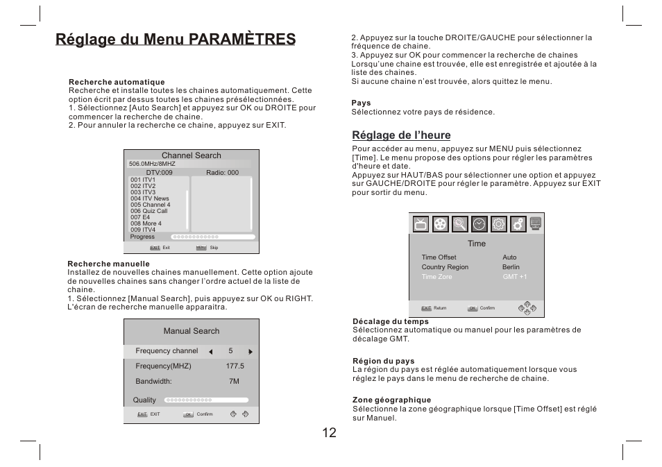 页 13, Réglage du menu paramètres, Réglage de l’heure | Lenco DVP-9412 User Manual | Page 61 / 80