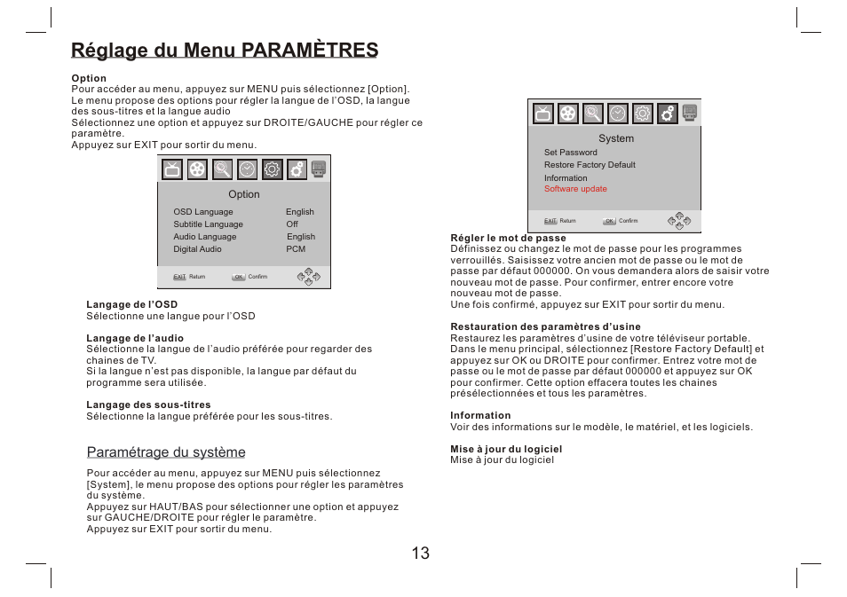 页 14, Réglage du menu paramètres, Paramétrage du système | Lenco DVP-9412 User Manual | Page 62 / 80