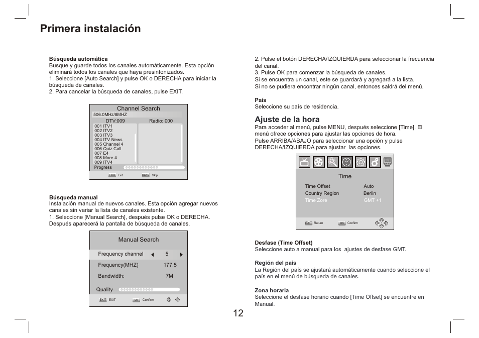 页 13, Primera instalación, Ajuste de la hora | Lenco DVP-9412 User Manual | Page 77 / 80