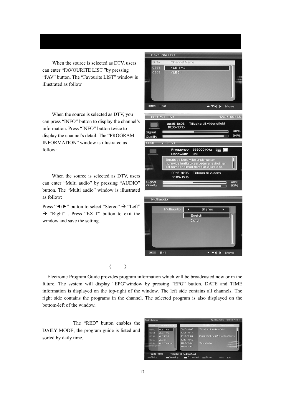 Dtv features | Lenco DVT-220 User Manual | Page 18 / 23