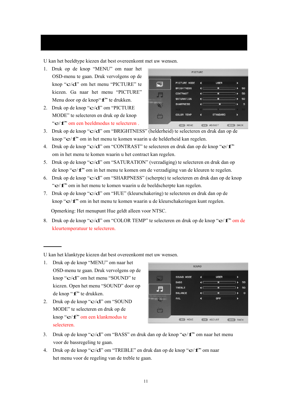 Basisregeling osd, Klank | Lenco DVT-228 User Manual | Page 78 / 169