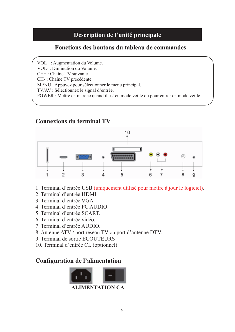 Connexions du terminal tv, Configuration de l’alimentation | Lenco DVT-229 User Manual | Page 105 / 164