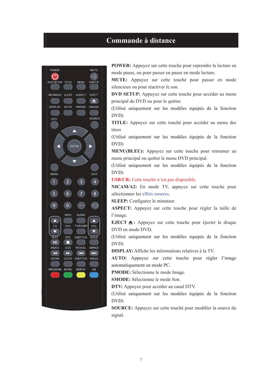 Commande à distance | Lenco DVT-229 User Manual | Page 106 / 164