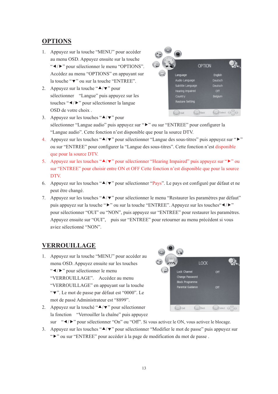 Options, Verrouillage | Lenco DVT-229 User Manual | Page 112 / 164