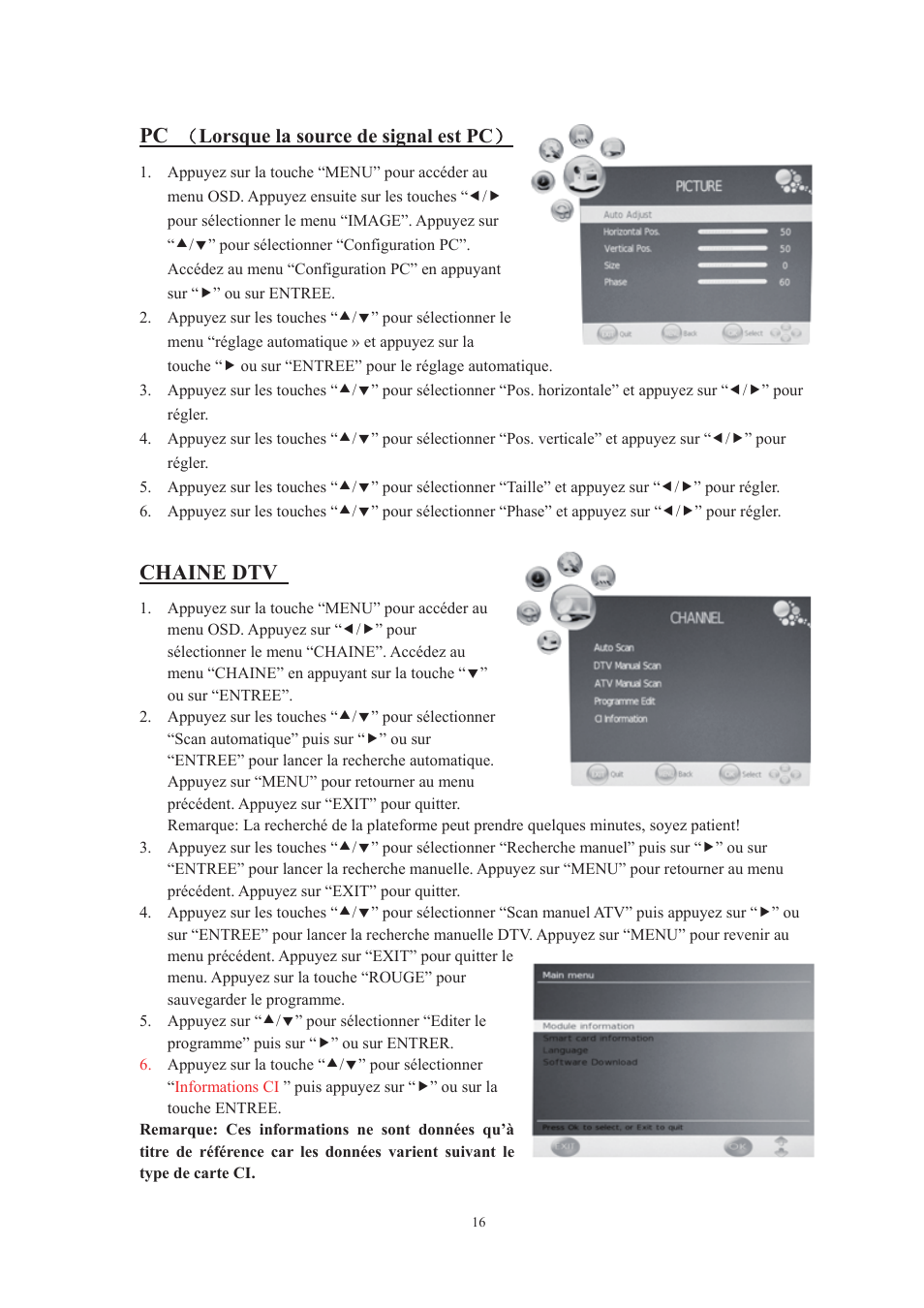 Chaine dtv, Lorsque la source de signal est pc | Lenco DVT-229 User Manual | Page 115 / 164
