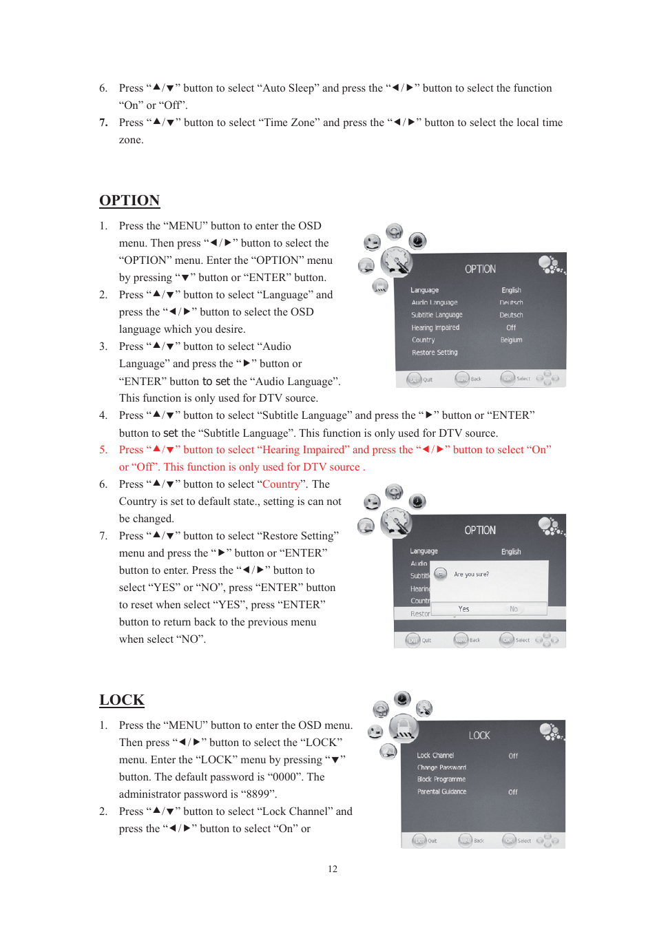 Option, Lock | Lenco DVT-229 User Manual | Page 13 / 164