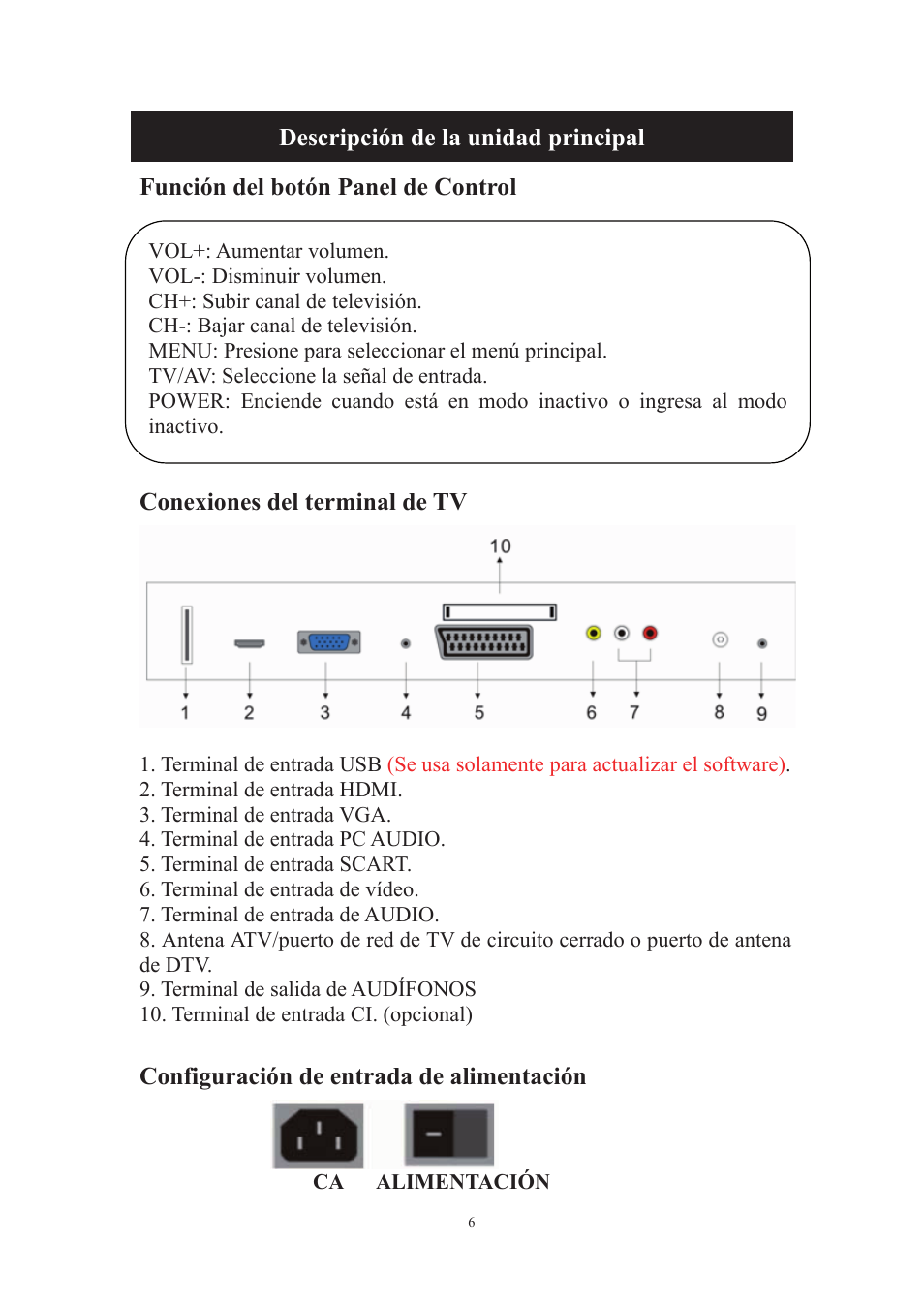 Conexiones del terminal de tv, Configuración de entrada de alimentación | Lenco DVT-229 User Manual | Page 138 / 164