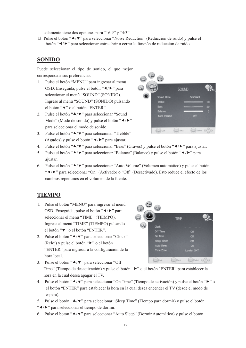 Sonido, Tiempo | Lenco DVT-229 User Manual | Page 144 / 164