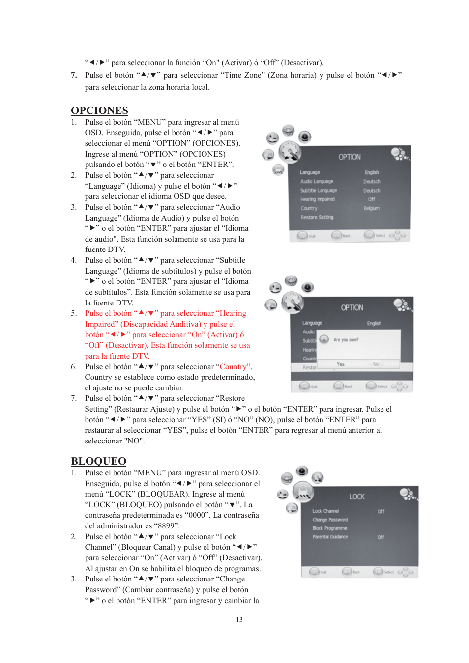 Opciones, Bloqueo | Lenco DVT-229 User Manual | Page 145 / 164