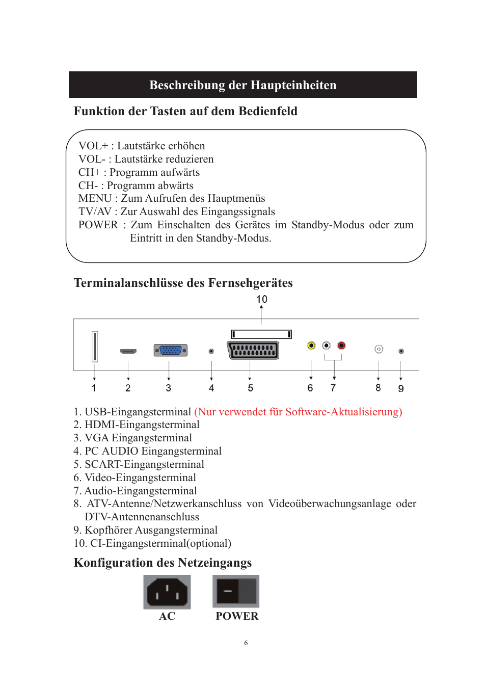 Terminalanschlüsse des fernsehgerätes, Konfiguration des netzeingangs | Lenco DVT-229 User Manual | Page 40 / 164